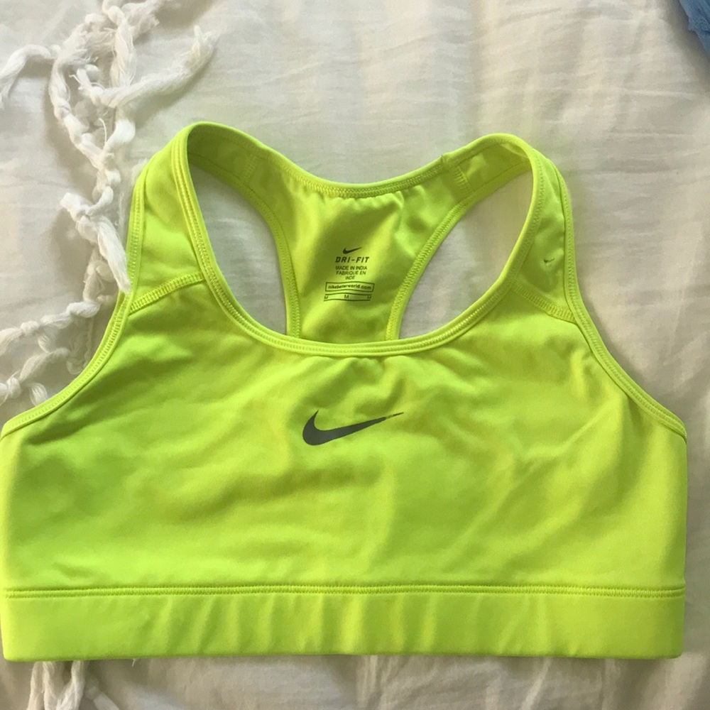 Neon yellow Nike sports bra